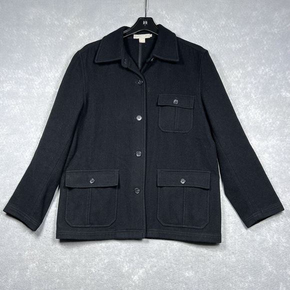 J Crew Jacket Womens Size Medium Black Wool Blend Pockets Button Long Sleeve - Picture 1 of 10